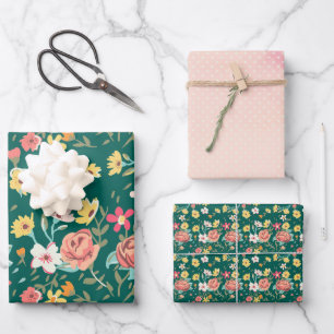 Hoja De Papel De Regalo Jardín verde rosado Shabby