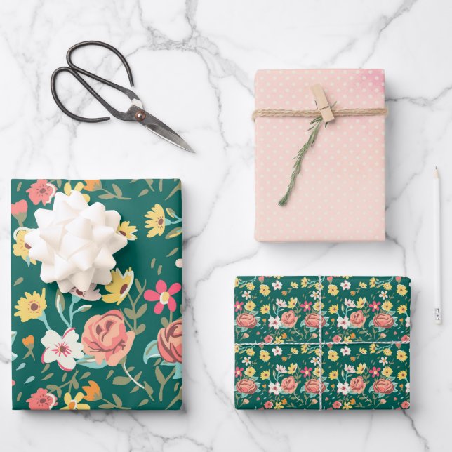 Hoja De Papel De Regalo Jardín verde rosado Shabby (Anverso)