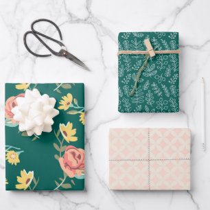 Hoja De Papel De Regalo Jardín verde rosado Shabby