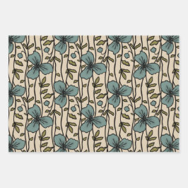 Hoja De Papel De Regalo Jardín vertical floreciente Flores azules Verde az