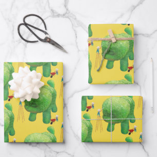 Hoja De Papel De Regalo Jardineros de gatos, topiaria verde animal surreal