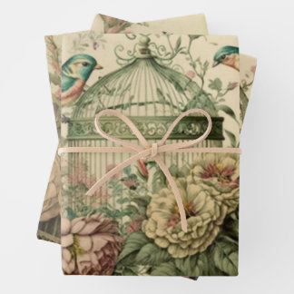 Hoja De Papel De Regalo jaula de pájaros y pájaros