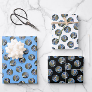 Hoja De Papel De Regalo Jay azul en invierno Nieve pintando arte de pájaro