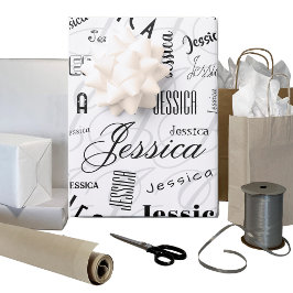 Hoja De Papel De Regalo Jessica Nombre Personalizado Negro Blanco