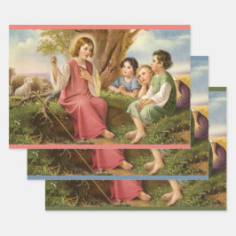 Hoja De Papel De Regalo Jesucristo enseñando a los niños, religión vintage