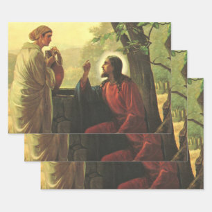 Hoja De Papel De Regalo Jesucristo y el buen samaritano en el pozo
