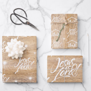 Hoja De Papel De Regalo Jesús es el Señor Navidades Christian Rustic Wood