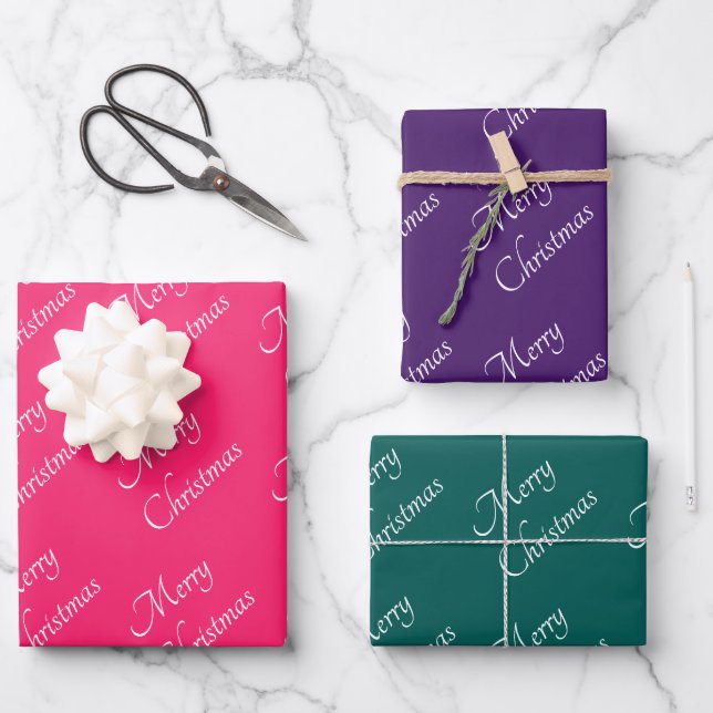 Hoja De Papel De Regalo Jewel Toned Pink Morple Green Feliz Navidad (Anverso)
