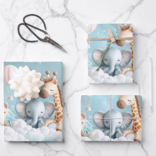 Hoja De Papel De Regalo Jirafa bebé con todos sus amigos