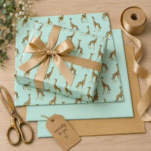 Hoja De Papel De Regalo Jirafa Safari Chic Azul Selva