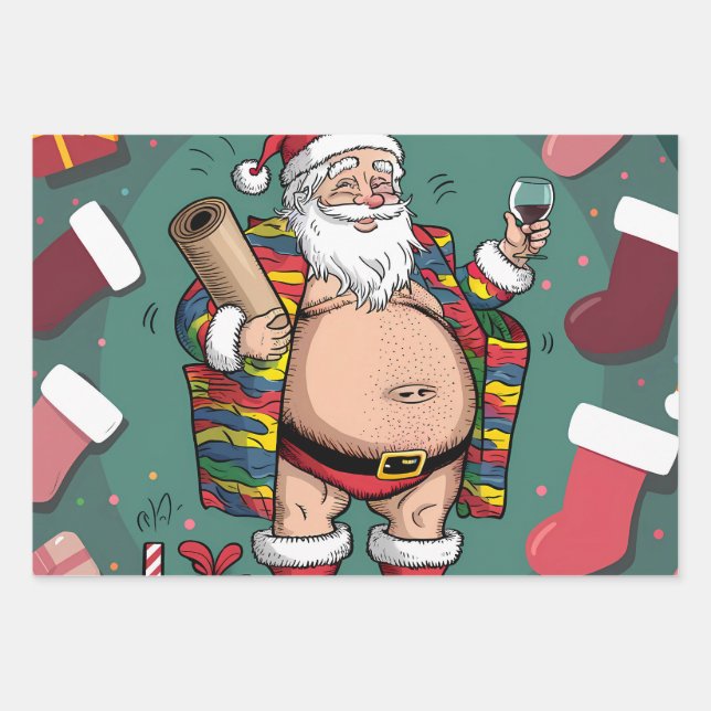 Hoja De Papel De Regalo Jolly Happy Padre Christmas (Anverso)