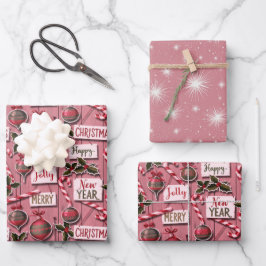 Hoja De Papel De Regalo Jolly Holiday Jumble Pink