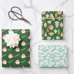 Hoja De Papel De Regalo Jolly Old St. Nick, Ornamentos de Navidad y Holly<br><div class="desc">Envuélvase sus regalos en este encantador paquete de 3 paquetes de papel envuelto para vacaciones con Santa Claus, adornos de árboles de Navidad y hojas y bayas verdes en follaje todo en una tradicional paleta de color verde. Este año trae un toque de las festividades a todos los presentes bajo...</div>