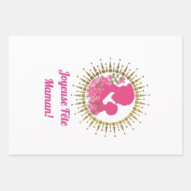 Hoja De Papel De Regalo Joyeuse Fête Maman  (Anverso)