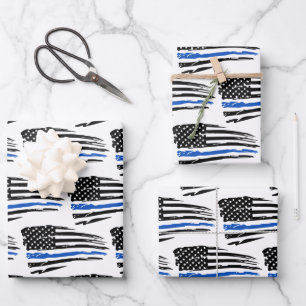 Hoja De Papel De Regalo Jubilación de la policía de la línea azul delgada
