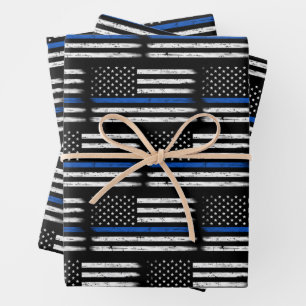 Hoja De Papel De Regalo Jubilación de Oficial de Policía de la Línea Azul