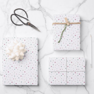 Hoja De Papel De Regalo Juego de 3-Mini Estrellas y Corazones Rosa y Turqu