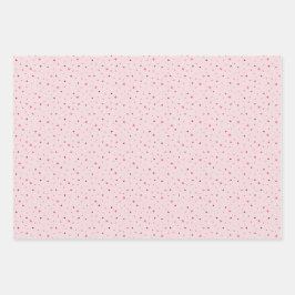 Hoja De Papel De Regalo Juego de 3 - Miniestrellas y Corazones Rosas y Roj