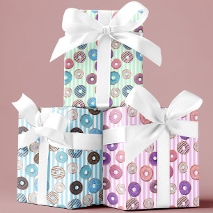 Hoja De Papel De Regalo Juego de 3 niños de estilo burgués, rayas pastel,