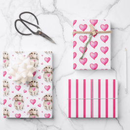 Hoja De Papel De Regalo Juego de 3 Papeles de Regalo de Conejo y Corazones