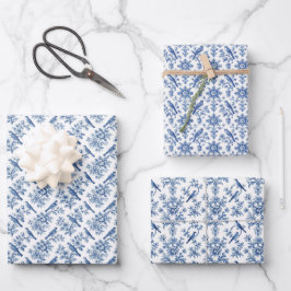 Hoja De Papel De Regalo Juego de 3 Papeles de Regalo de Flores Azules Chin
