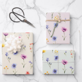 Hoja De Papel De Regalo Juego de 3 Papeles de Regalo de Flores Silvestres 