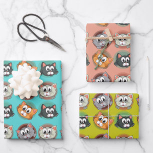 Hoja De Papel De Regalo Juego de 3 Papeles de Regalo de Gatos Divertidos