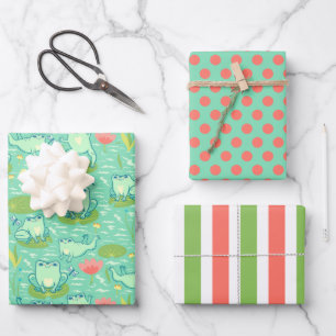 Hoja De Papel De Regalo Juego de 3 Papeles de Regalo de Ranas y Almohadill