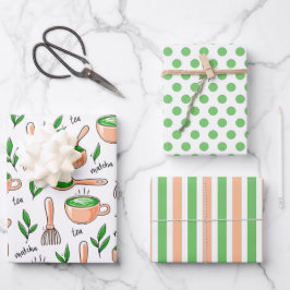 Hoja De Papel De Regalo Juego de 3 Papeles de Regalo de Té Verde Matcha Sa