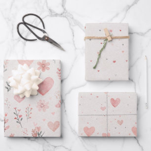 Hoja De Papel De Regalo Juego de 3 Papeles de Regalo Florales y de Corazon