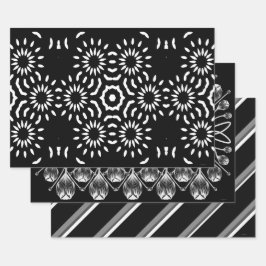 Hoja De Papel De Regalo Juego de 3 Papeles de Regalo Negros y Blancos
