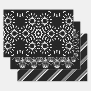Hoja De Papel De Regalo Juego de 3 Papeles de Regalo Negros y Blancos