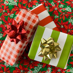 Hoja De Papel De Regalo Juego de 3 rayas y cuadros rojos, blancos y verdes