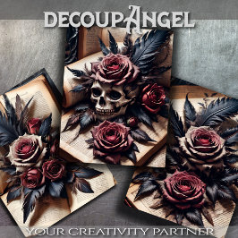 Hoja De Papel De Regalo Juego de 3 - Rosas de cráneo y escarlata #1 - Desn