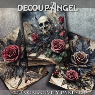 Hoja De Papel De Regalo Juego de 3 - Rosas de cráneo y escarlata #2 - Desn