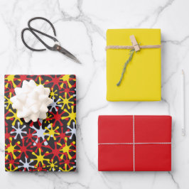 Hoja De Papel De Regalo Juego de 3 sábanas planas con estrella amarilla ro
