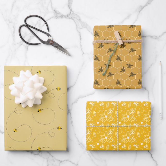 Hoja De Papel De Regalo Juego de Abejas de Miel de trabajo duro de 3 (Anverso)