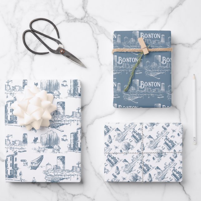 Hoja De Papel De Regalo Juego de ajuste de regalo azul de Boston (Anverso)