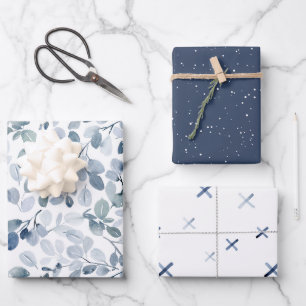 Hoja De Papel De Regalo Juego de ajuste de regalo de color azul invernal