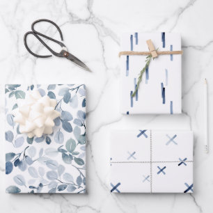 Hoja De Papel De Regalo Juego de ajuste de regalo de color azul invernal