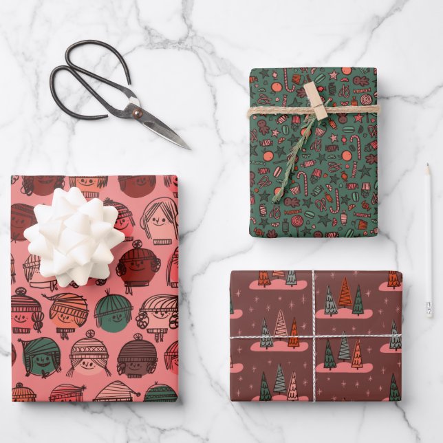 Hoja De Papel De Regalo Juego de ajuste de regalo para niños de invierno (Anverso)