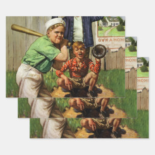 Hoja De Papel De Regalo Juego de béisbol vintage, niños jugador de deporte