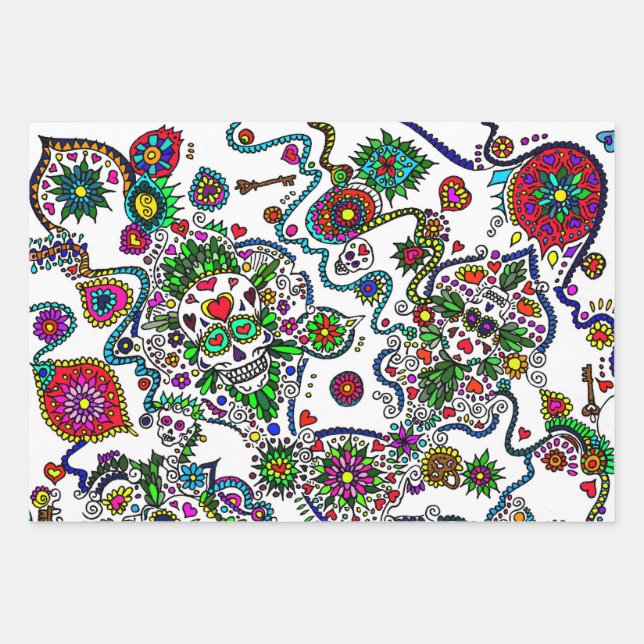 Hoja De Papel De Regalo Juego De Envolturas De Regalo De La Calavera Muert (Anverso)