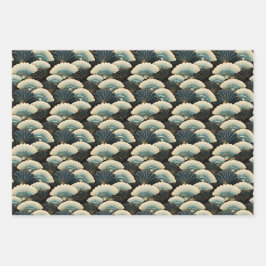 Hoja De Papel De Regalo Juego de oro y Verde azulado inspirado en Japón