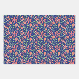 Hoja De Papel De Regalo Juego de patrón de flores de jazmín rosado elegant