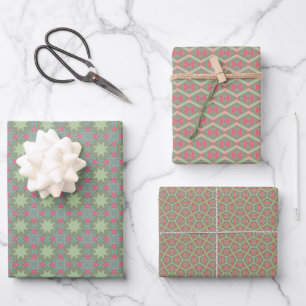 Hoja De Papel De Regalo Juego de patrón verde geométrico de primavera