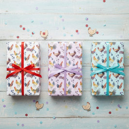 Hoja De Papel De Regalo Juego de patrones de acuarela de gallinas y huevos