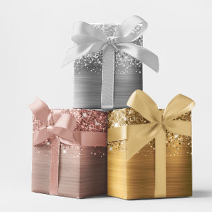 Hoja De Papel De Regalo Juego de Relieves metalizados Girly Purpurinoso Gl