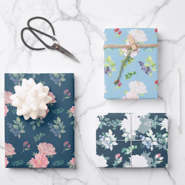 Hoja De Papel De Regalo Juego floral de 3  (Anverso)