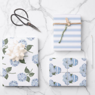 Hoja De Papel De Regalo Juego floral de floración de Hortensia Azul